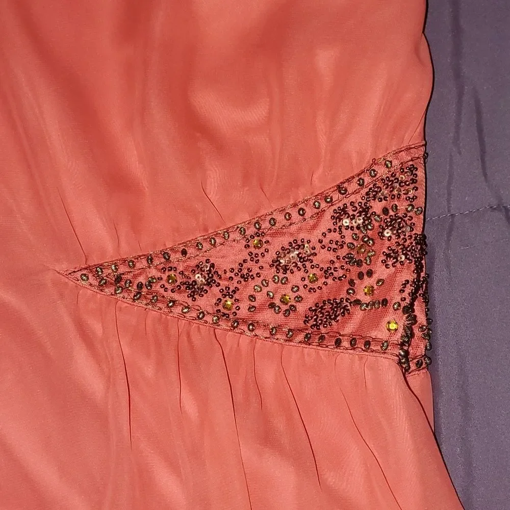 FREE PEOPLE Dancing in the moonlight Beaded dress sz 4 Papaya Coral Chiffon NWOT - Picture 3 of 14